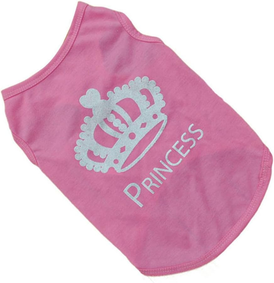 Dog Clothes Puppy Crown Princess Pattern Tshirt Vest Clothes for Small Dog Girl,Size XS - L (Pink, S)