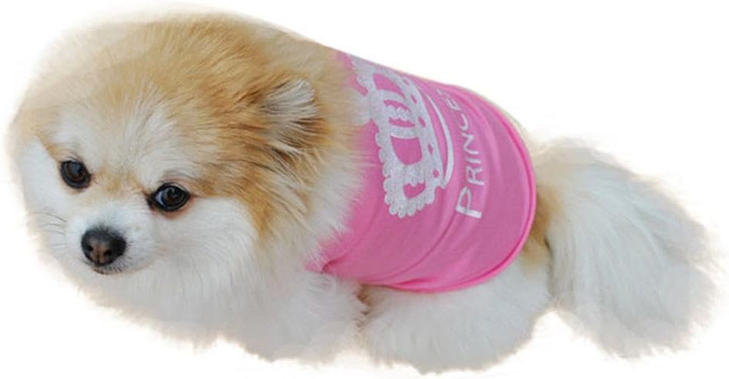 Dog Clothes Puppy Crown Princess Pattern Tshirt Vest Clothes for Small Dog Girl,Size XS - L (Pink, S)