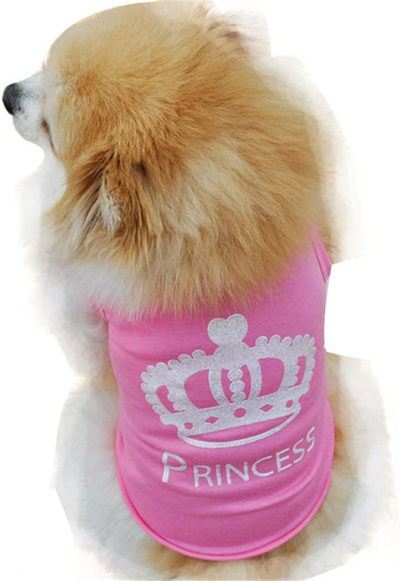 Dog Clothes Puppy Crown Princess Pattern Tshirt Vest Clothes for Small Dog Girl,Size XS - L (Pink, S)