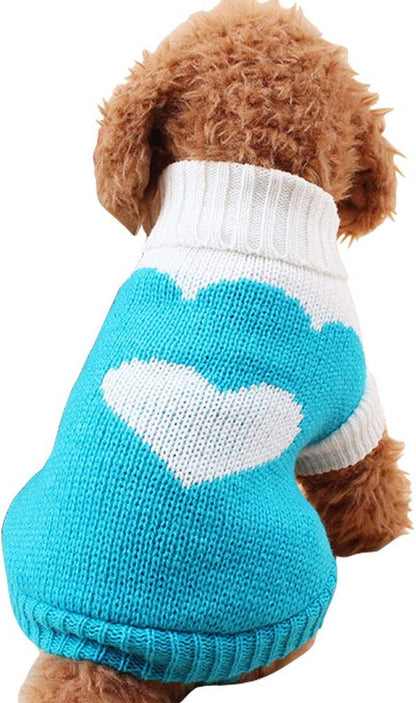 Pet Dog Sweaters Classic Knitwear Turtleneck Winter Warm Puppy Clothing Cut Strawberry and Heart Doggie Sweater (Sky Blue, Medium)