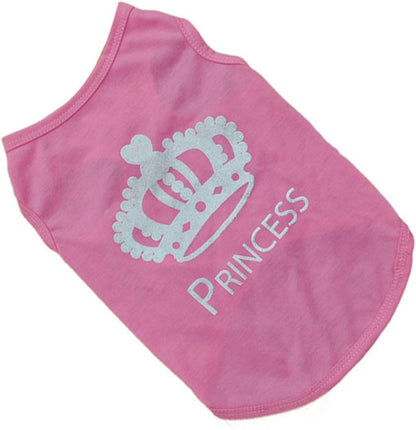 Dog Clothes  Puppy Crown Princess Pattern Tshirt Vest Clothes for Small Dog Girl,Size XS - L (Pink, S)