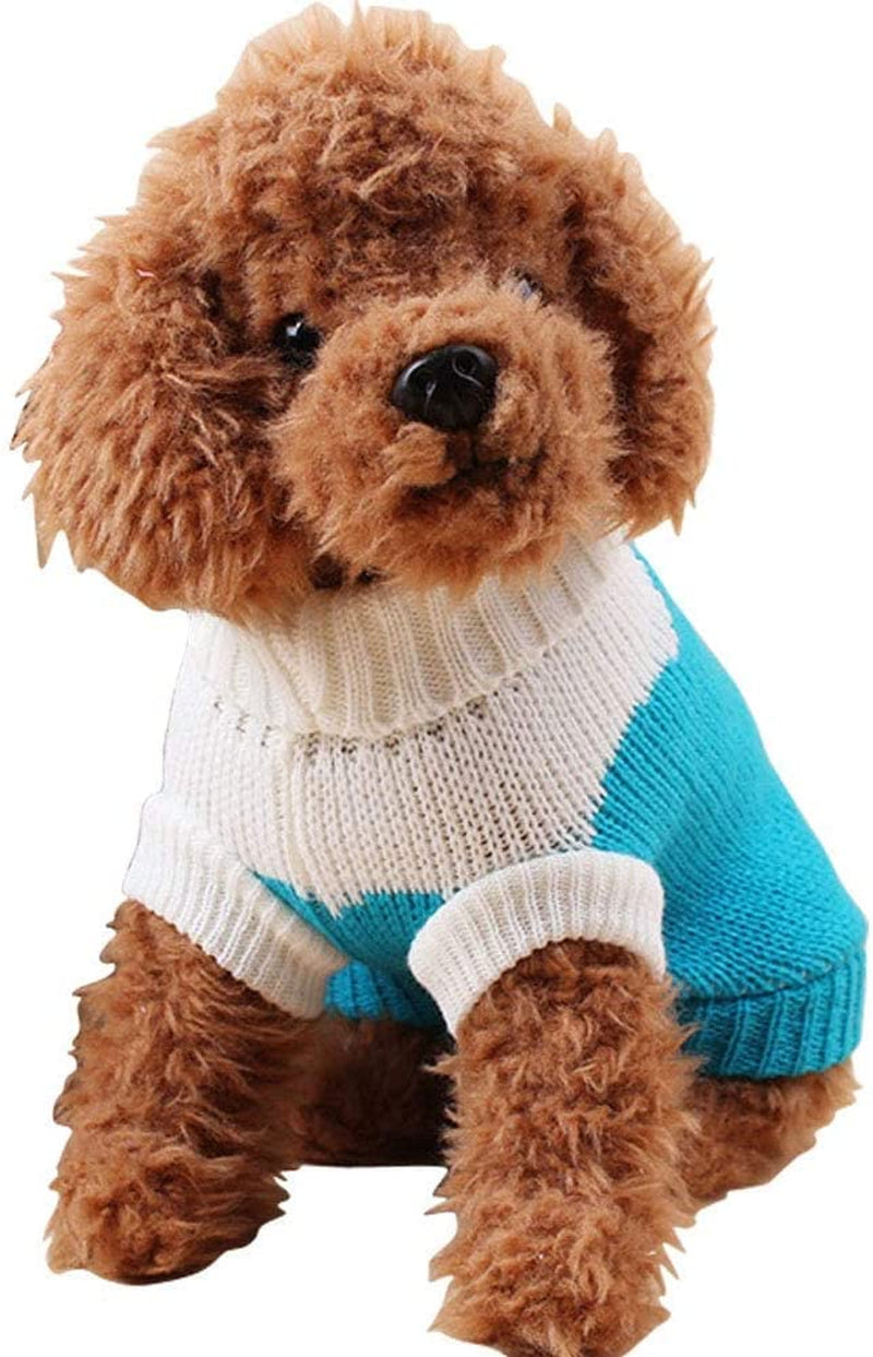 Pet Dog Sweaters Classic Knitwear Turtleneck Winter Warm Puppy Clothing Cut Strawberry and Heart Doggie Sweater (Sky Blue, Medium)