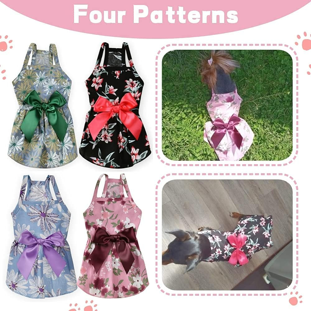 4 Pack Chihuahua Dresses for Girl Dogs Cute Pet Puppy Clothes Outfit Female Dog Dress Soft Pink Cat Clothing Costume Yorkie Dog Princess Tutu Apparel (X-Small)