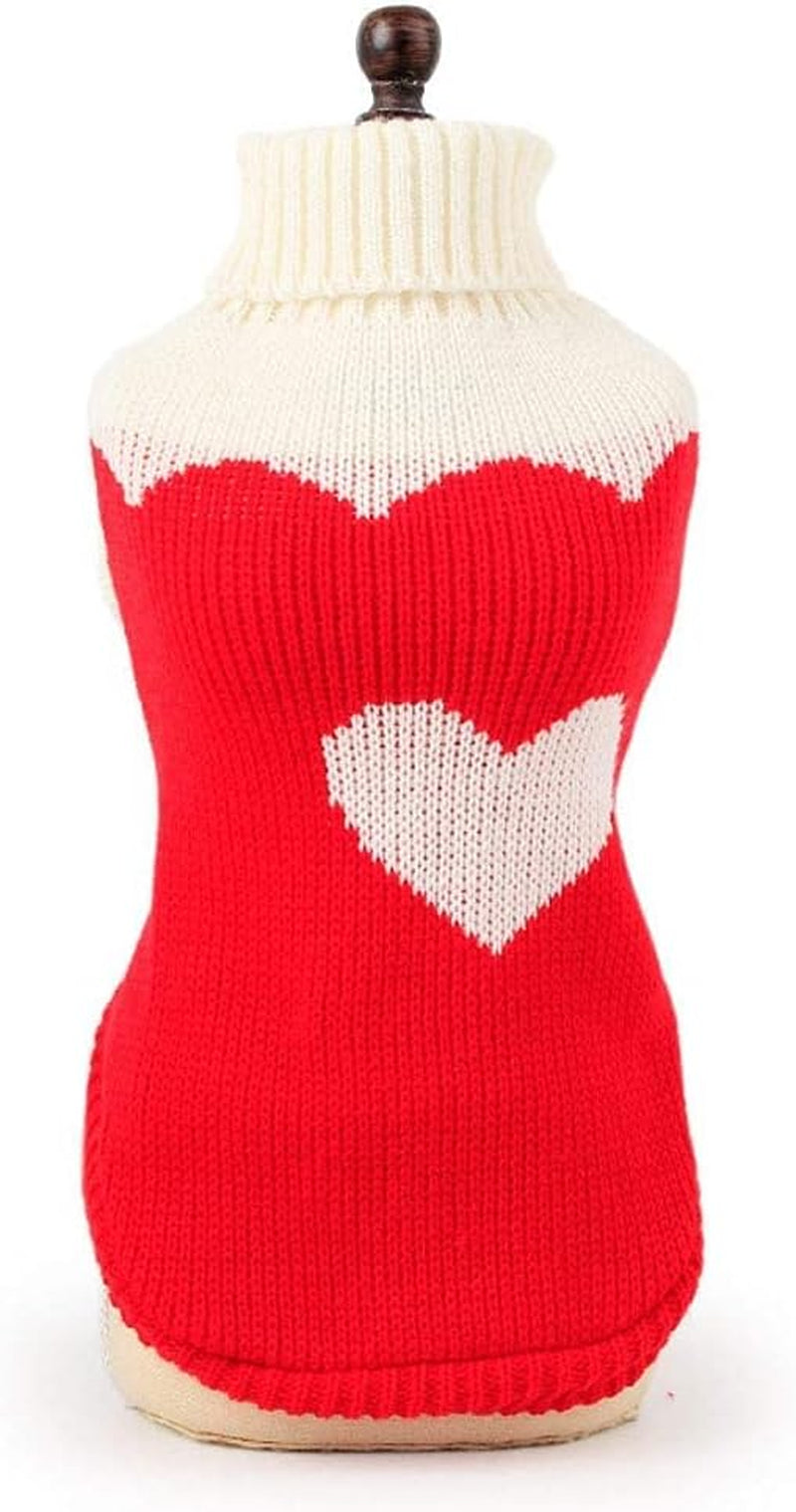 Pet Dog Sweaters Classic Knitwear Turtleneck Winter Warm Puppy Clothing Cute Strawberry and Heart Doggie Sweater (Red2, Medium)