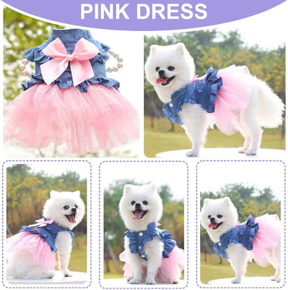 Set of 3 Dog Clothes for Small Dogs, Puppy Dress for Girl Dogs, Autum Cute Female Pet Skirt Clothes Outfit Pink Yorkie Sundress Costume Cat Clothing for Small Doggie Breed (Small)