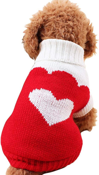 Pet Dog Sweaters Classic Knitwear Turtleneck Winter Warm Puppy Clothing Cute Strawberry and Heart Doggie Sweater (Red2, Medium)