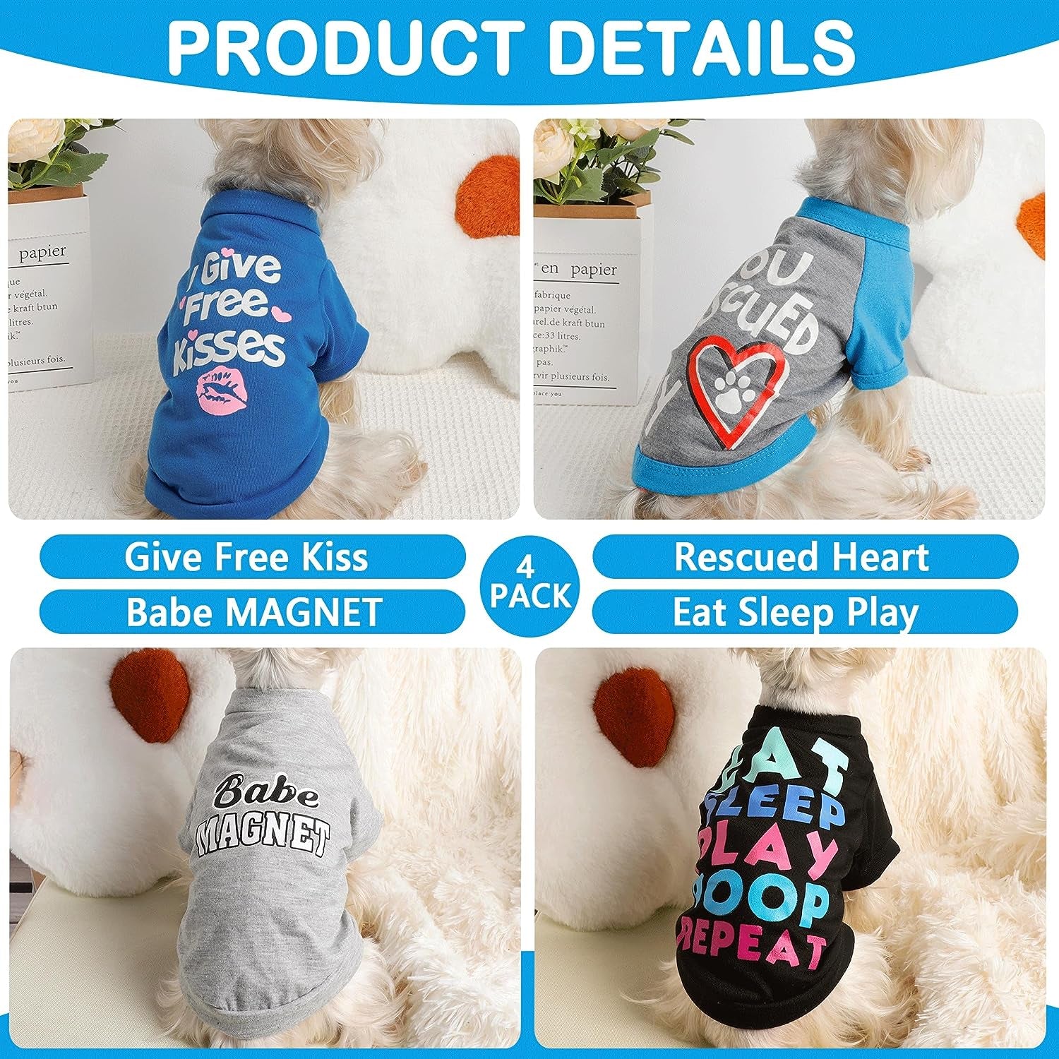 Dog Clothes 4 Pack Puppy Shirts for Small Dog Boy Summer Dog Tshirt Outfits Clothing Funny Apparel Pet Doggie Tee Shirt for Small Dogs Chihuahua Xsmall